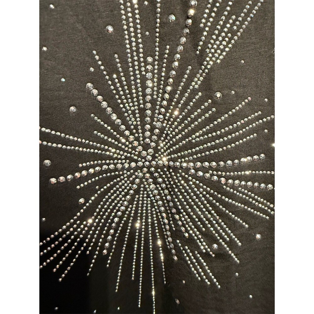 Fireworks tee Womens Black Rhinestone 4th of July Graphic Tee Shirt Size L  XL - Picture 3 of 5